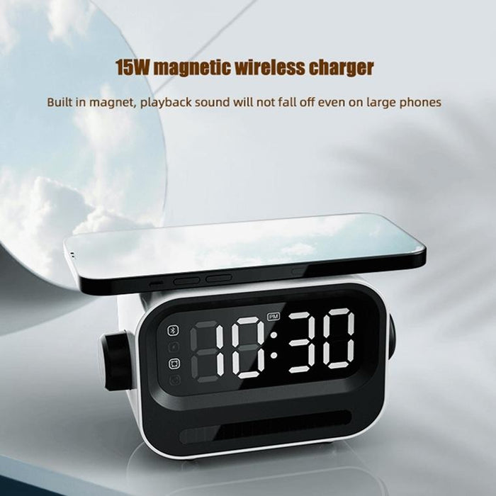 15W 3-In-1 Ambient Light Digital Display Clock Bluetooth Speaker Magnetic Wireless Charger