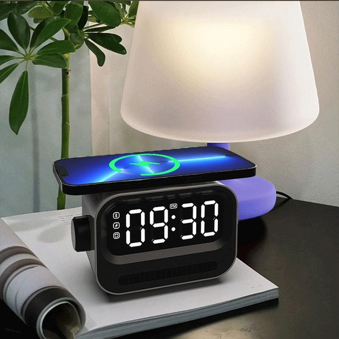 15W 3-In-1 Ambient Light Digital Display Clock Bluetooth Speaker Magnetic Wireless Charger