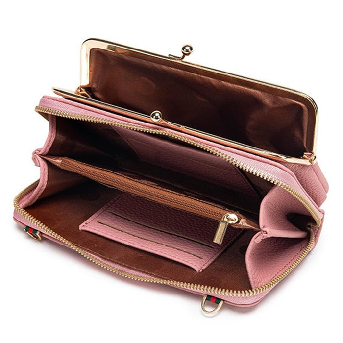 Black Embroidered Crossbody Wallet With Large Capacity