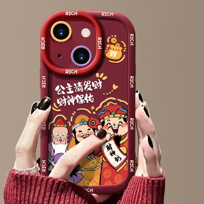 For Iphone 15 Puffy Phone Case Princess Please Fortune God Of Wealth Drop-Proof Phone Case