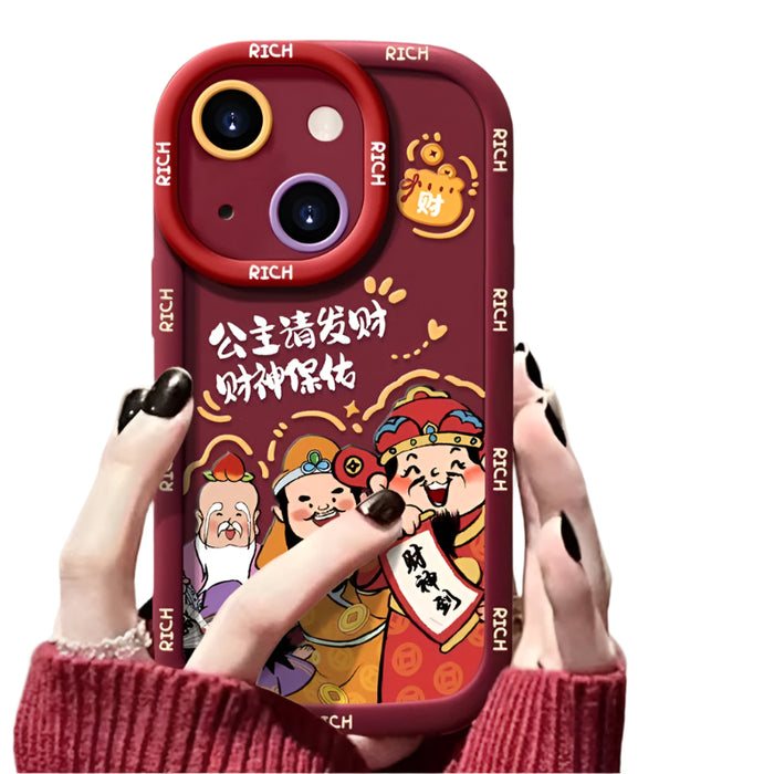 For Iphone 15 Puffy Phone Case Princess Please Fortune God Of Wealth Drop-Proof Phone Case