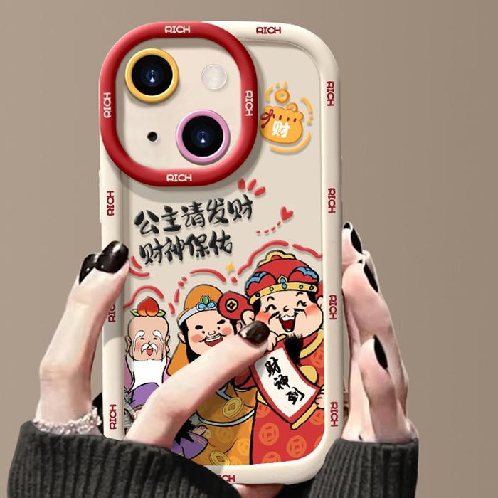For Iphone 15 Puffy Phone Case Princess Please Fortune God Of Wealth Drop-Proof Phone Case
