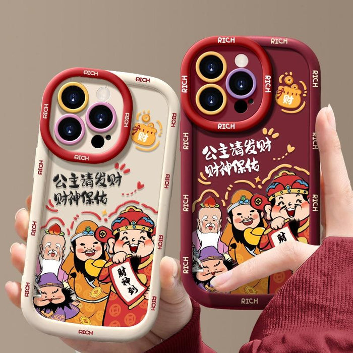 For Iphone 15 Puffy Phone Case Princess Please Fortune God Of Wealth Drop-Proof Phone Case