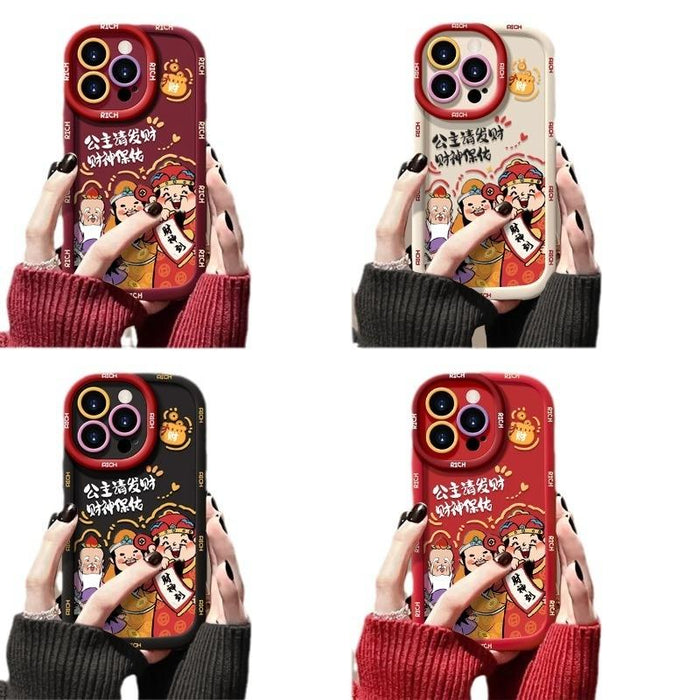 For Iphone 15 Puffy Phone Case Princess Please Fortune God Of Wealth Drop-Proof Phone Case