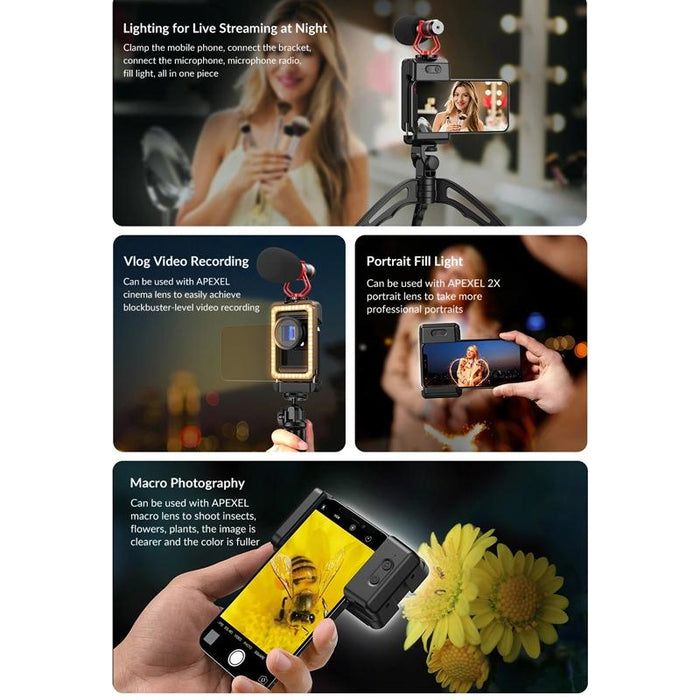 Multifunctional Fill Light Phone Clip With 1/4 Inch & M17 M37 Thread Tnterface Apl-Fl.23