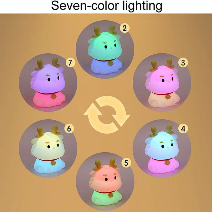 Dragon Silicone Night Light Usb Rechargeable Pat Model Colourful + Warm Yellow