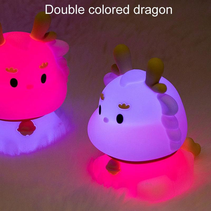 Dragon Silicone Night Light Usb Rechargeable Pat Model Colourful + Warm Yellow