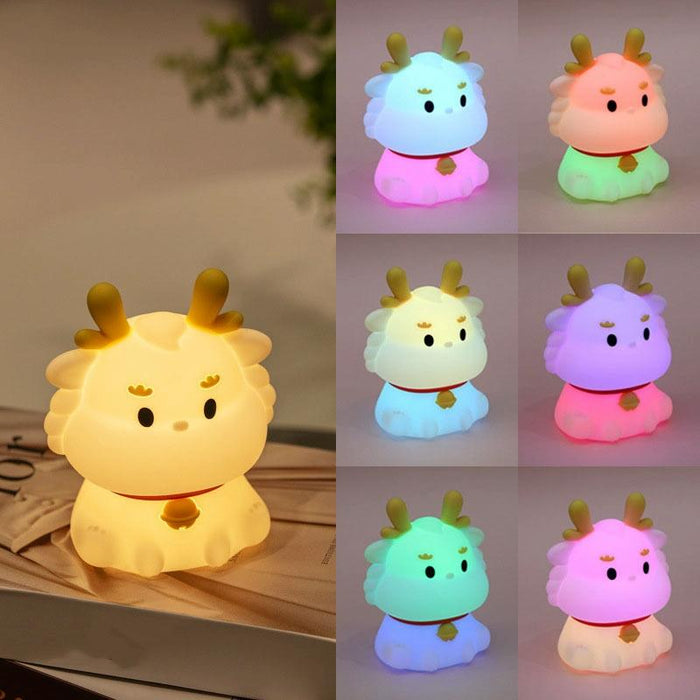 Dragon Silicone Night Light Usb Rechargeable Pat Model Colourful + Warm Yellow