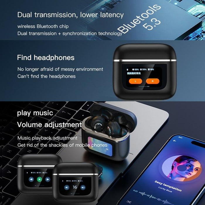 Colour Screen Touch Anc Active Noise Reduction Lcd Wireless Bluetooth Earphones