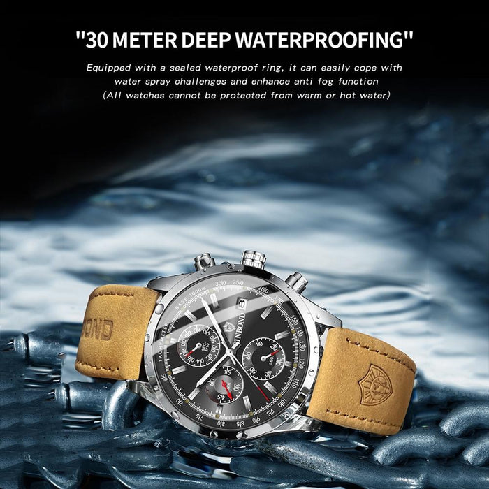 B6022 30M Waterproof Luminous Multifunctional Quartz Watch