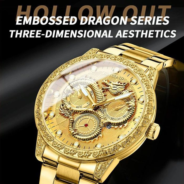 B3030 Embossed Dragon Luminous Waterproof Quartz Watch