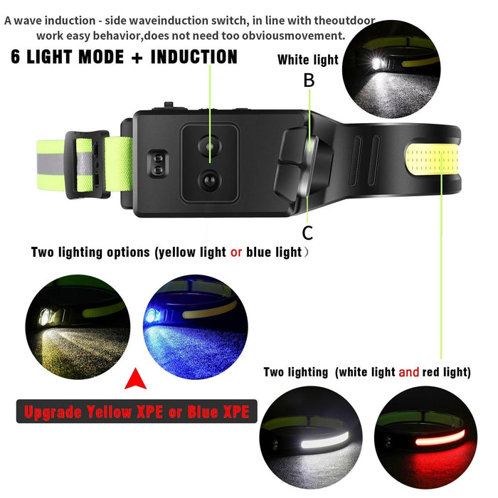 White + Blue Light Head Torch For Outdoor Running And Cycling
