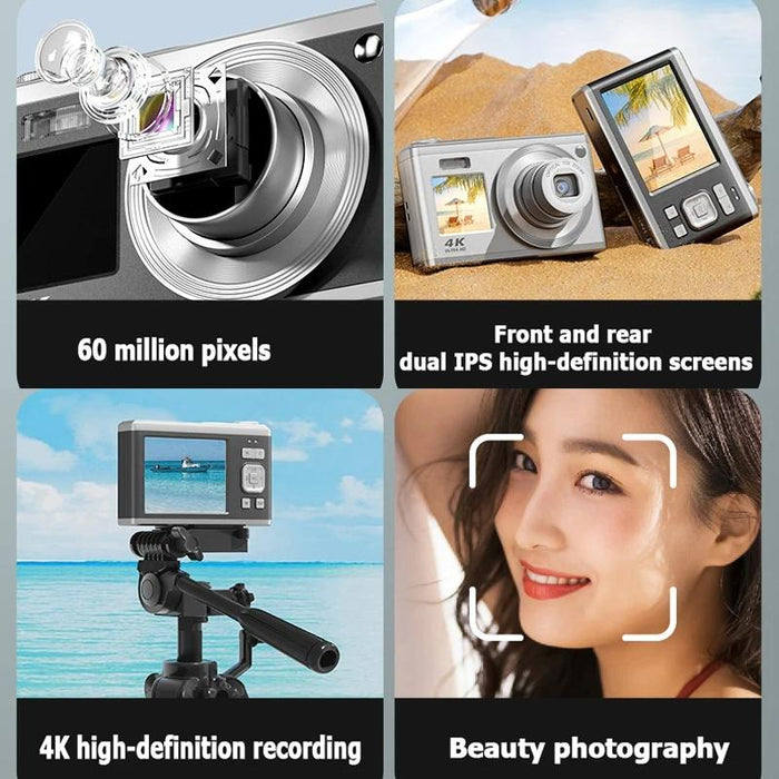 4K Hd Optical Zoom Digital Camera 60Mp Dual Screen Selfie Camera No Memory