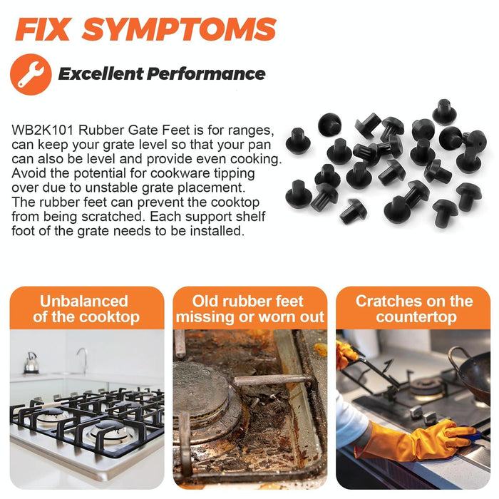 16Pcs Wb2K101 Rubber Feet For Ge Kenmore Burner Grate Replaces Wb02T10461 Black