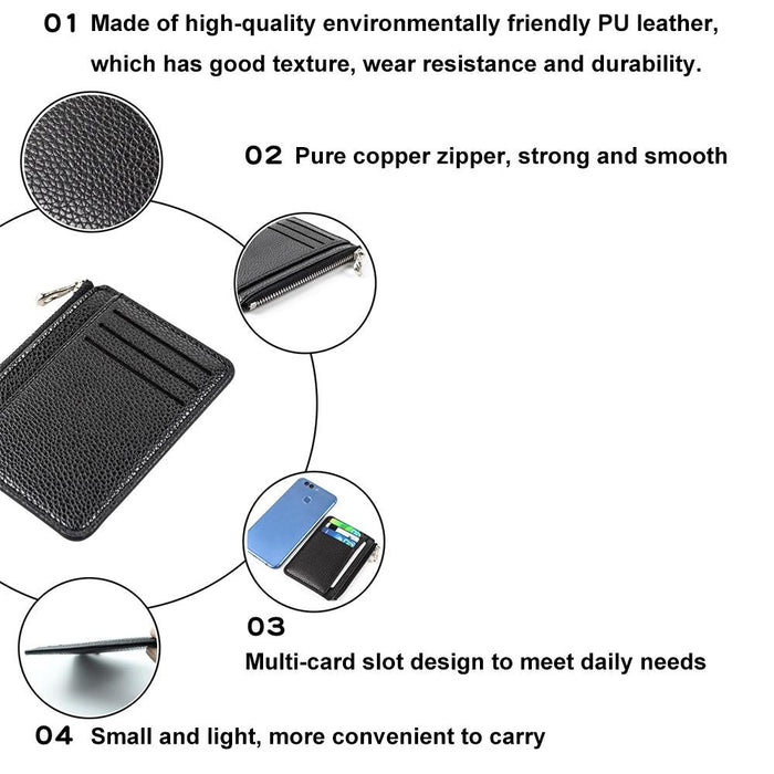 Multi Slot Zipper Card Holder Large Capacity Ultra Thin Coin Purse