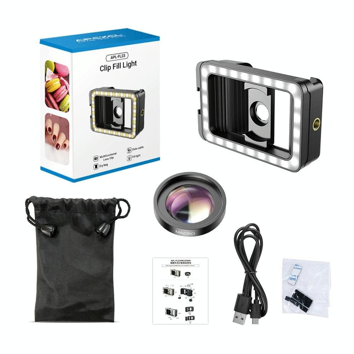15X Macro Lens With Led Fill Light Phone Holder Clamp
