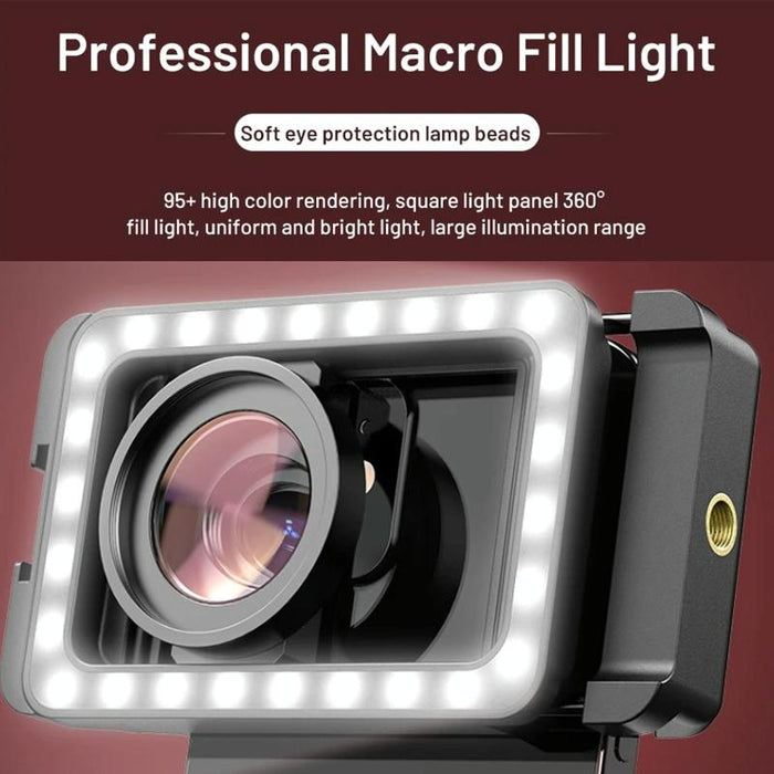 15X Macro Lens With Led Fill Light Phone Holder Clamp
