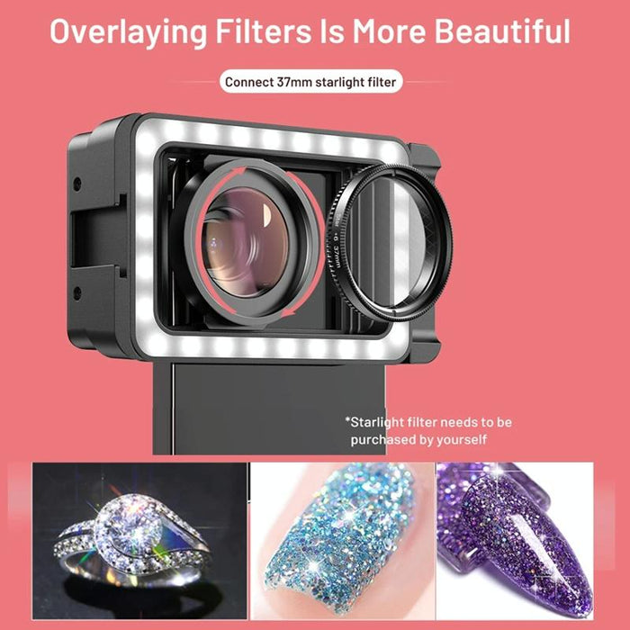 15X Macro Lens With Led Fill Light Phone Holder Clamp