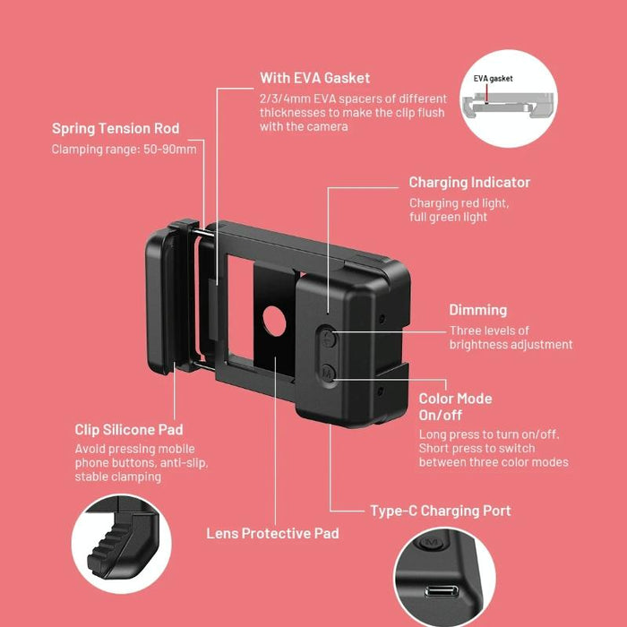 15X Macro Lens With Led Fill Light Phone Holder Clamp