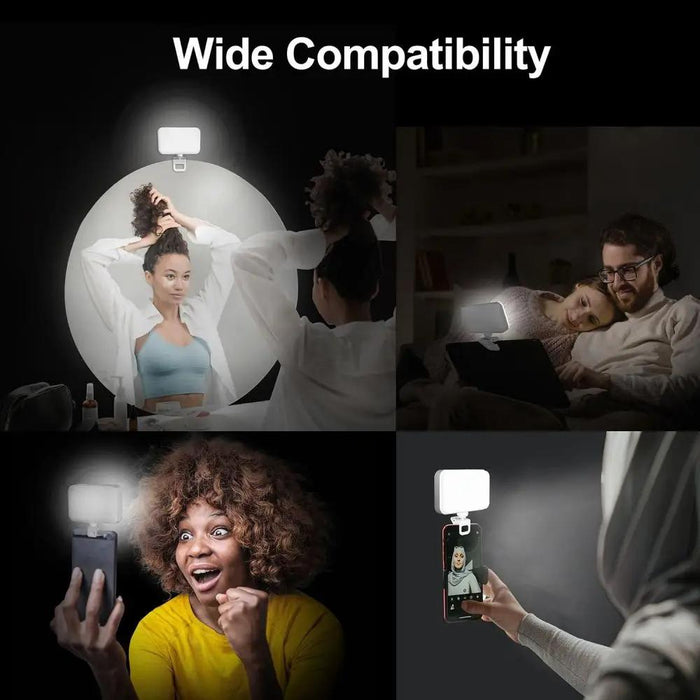 66 Leds Selfie Fill Light Rechargeable 3 Modes Clip-On Pocket Light For Phone Laptop Tablet Meeting Black