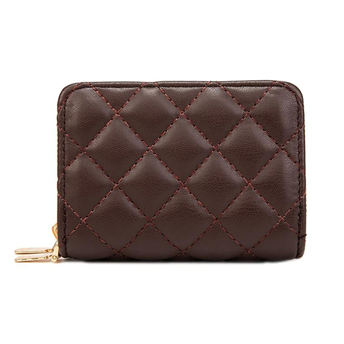 Double Layer Zipper Wallet Multi Card Slot Large Capacity Rhombus Design