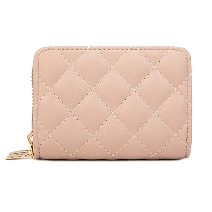 Double Layer Zipper Wallet Multi Card Slot Large Capacity Rhombus Design