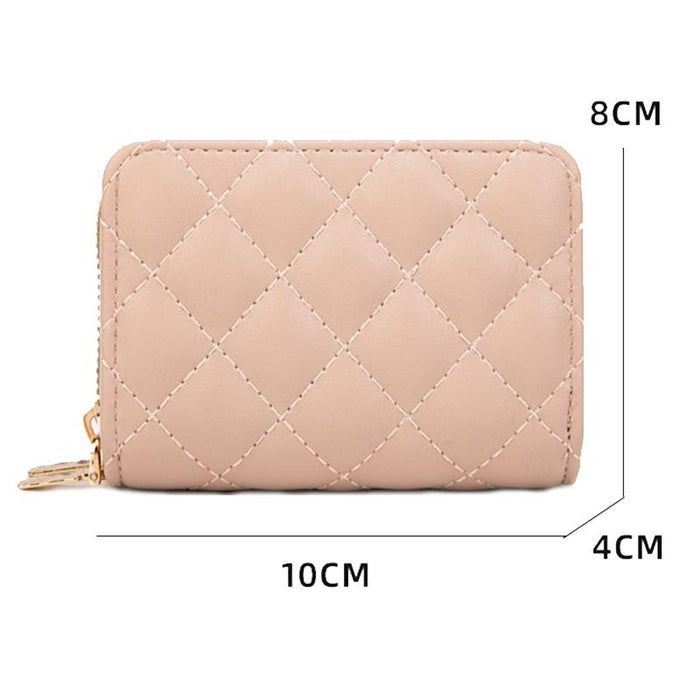 Double Layer Zipper Wallet Multi Card Slot Large Capacity Rhombus Design