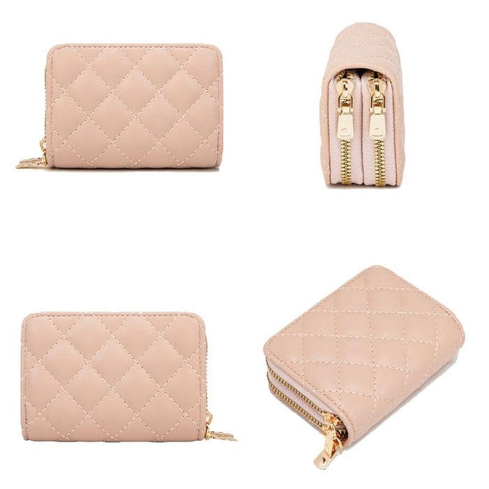 Double Layer Zipper Wallet Multi Card Slot Large Capacity Rhombus Design