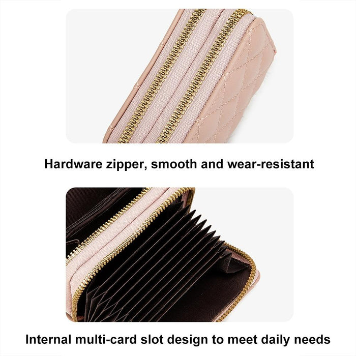 Double Layer Zipper Wallet Multi Card Slot Large Capacity Rhombus Design