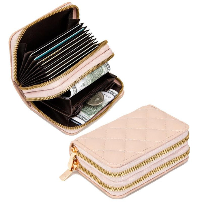 Double Layer Zipper Wallet Multi Card Slot Large Capacity Rhombus Design