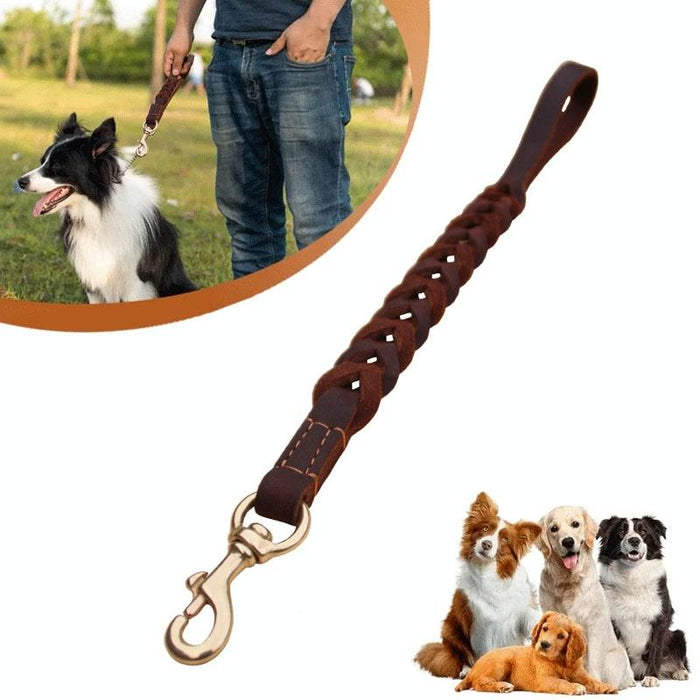 Short Leather Pet Leash 1.8X50Cm Coffee