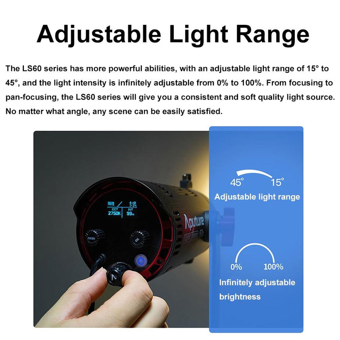Aputure Adjustable Focus Led Photography Light Indoor Interview Video Live Fill Light - Ls 60D