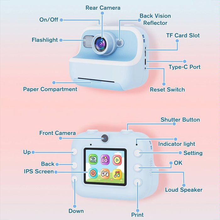 Blue 2.4 Inch 1080P Hd Dual-Camera Thermal Printing Camera