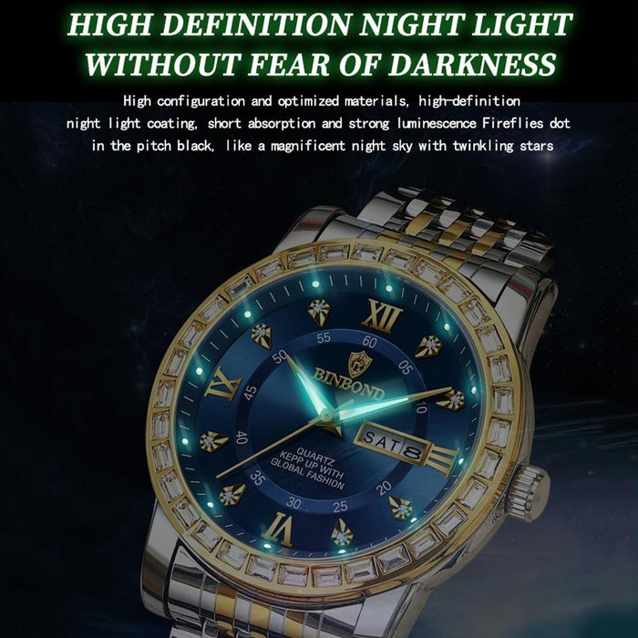 B2202 Diamond Dual-Calendar Luminous Quartz Watch