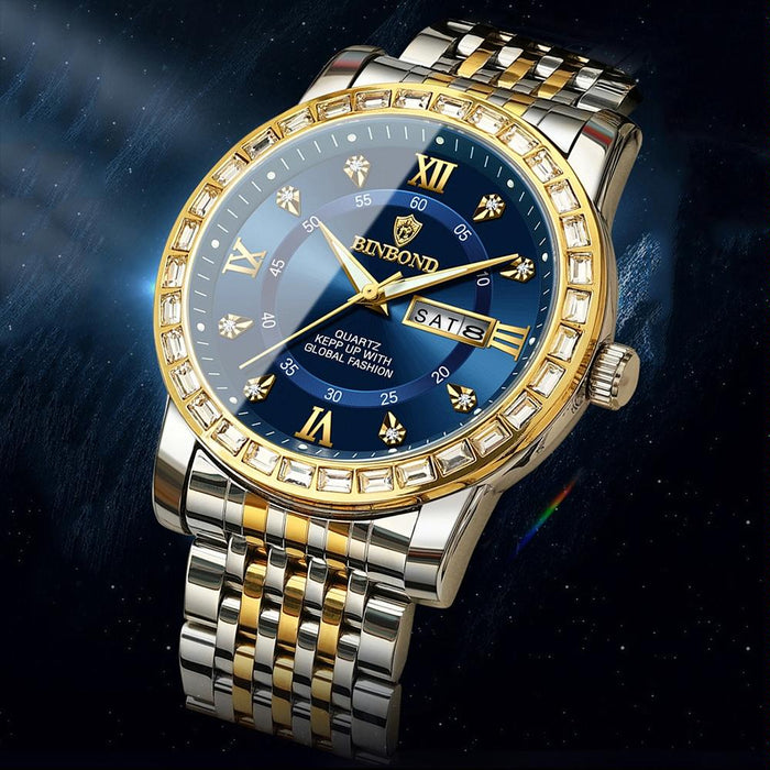B2202 Diamond Dual-Calendar Luminous Quartz Watch