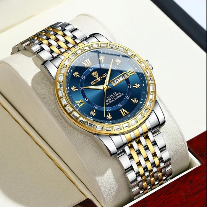 B2202 Diamond Dual-Calendar Luminous Quartz Watch