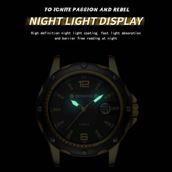 B9696 Outdoor Calendar Luminous Waterproof Quartz Watch