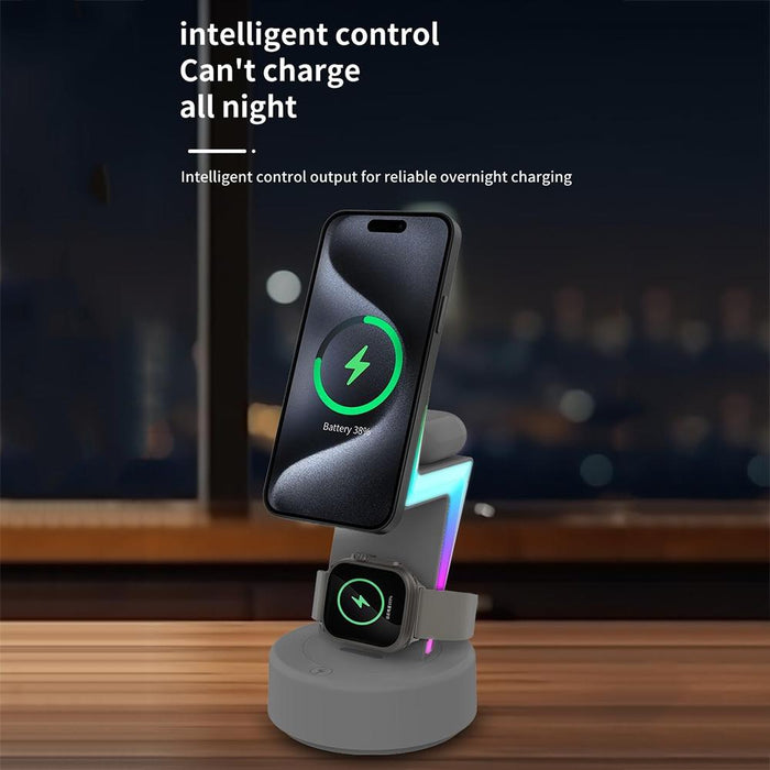 3 In 1 Rgb Light Magnetic Phone Holder With Wireless Charging