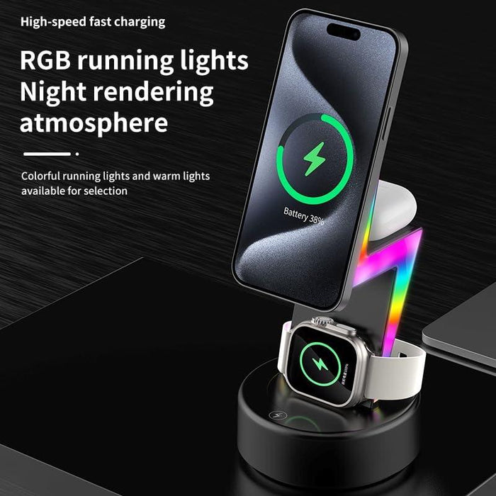 3 In 1 Rgb Light Magnetic Phone Holder With Wireless Charging