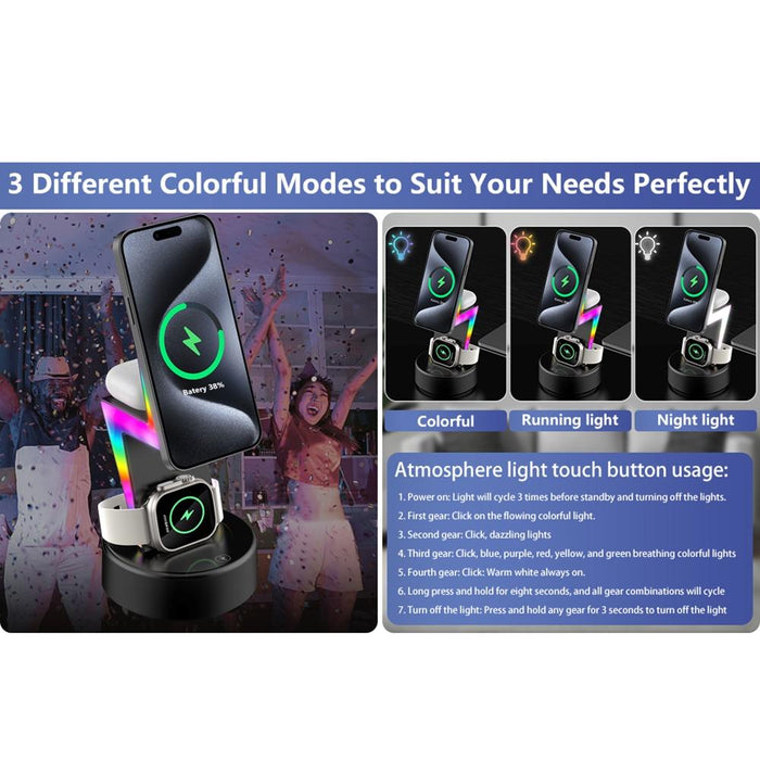 3 In 1 Rgb Light Magnetic Phone Holder With Wireless Charging