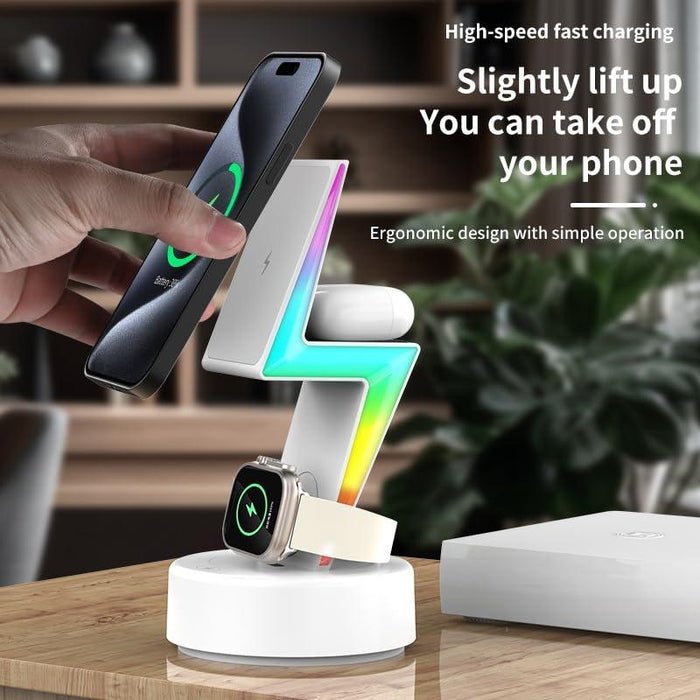 3 In 1 Rgb Light Magnetic Phone Holder With Wireless Charging