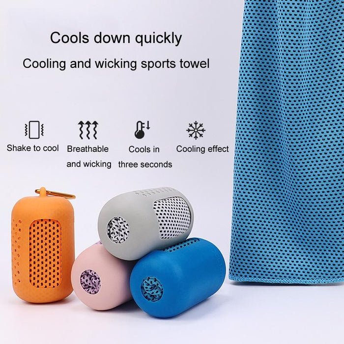 Sports Towel Set Travel Portable Quick Dry Cold Feeling Towel With Silicone Sleeve Storage Bag - Size 30X80Cm