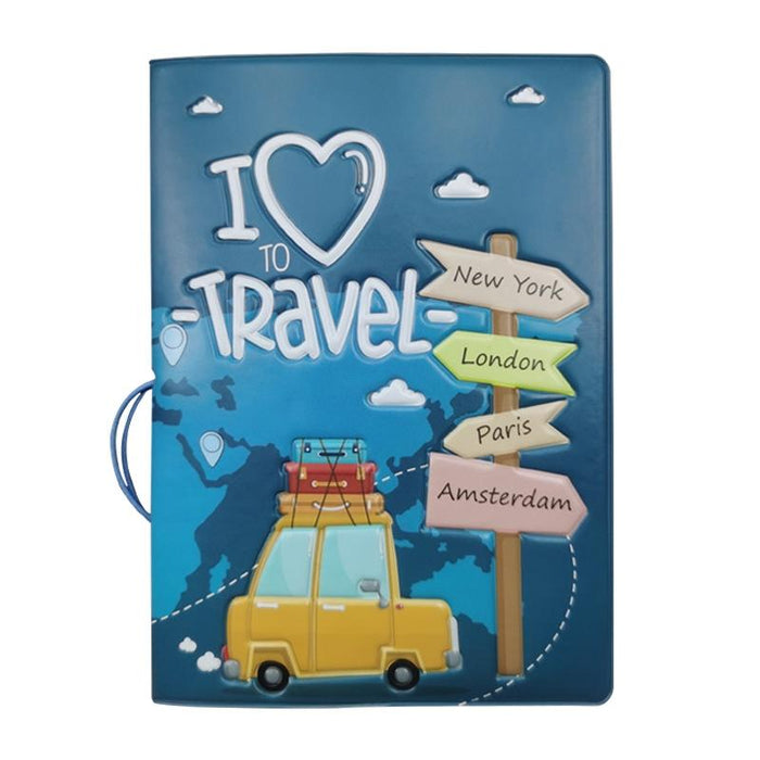 Cartoon Map Couple Passport Cover Travel Holder