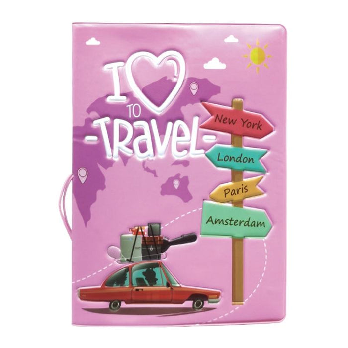 Cartoon Map Couple Passport Cover Travel Holder