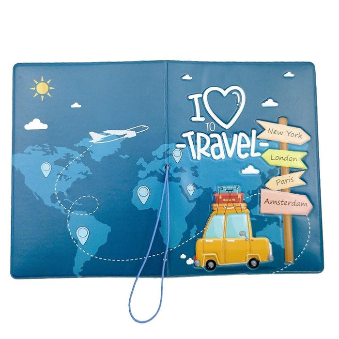 Cartoon Map Couple Passport Cover Travel Holder