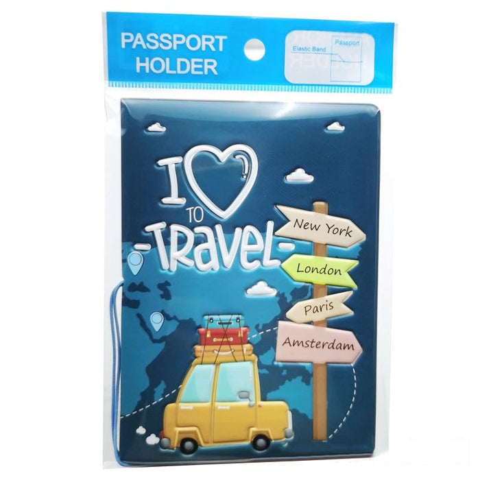 Cartoon Map Couple Passport Cover Travel Holder