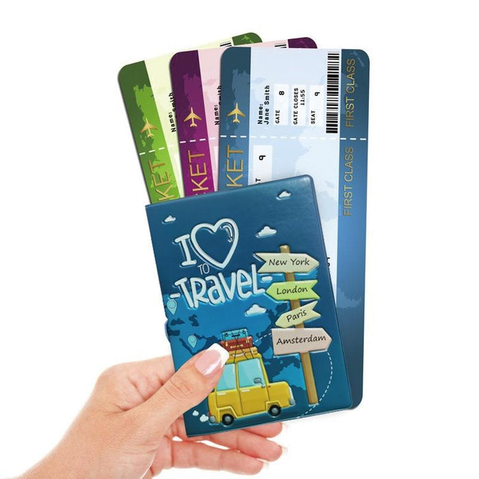 Cartoon Map Couple Passport Cover Travel Holder