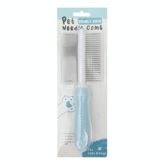 Pet Grooming Comb For Cats And Dogs Long And Short Teeth Blue
