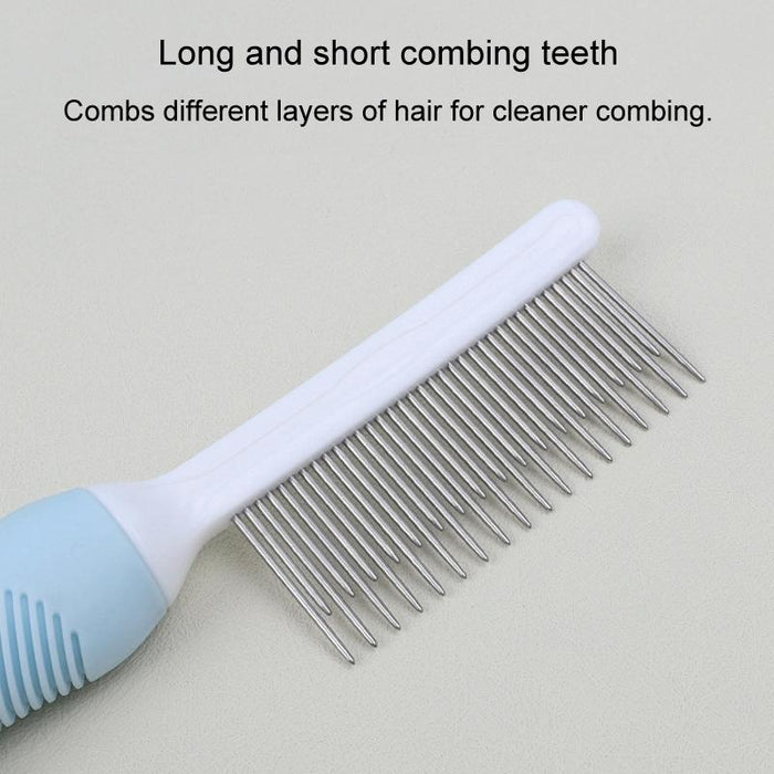 Pet Grooming Comb For Cats And Dogs Long And Short Teeth Blue