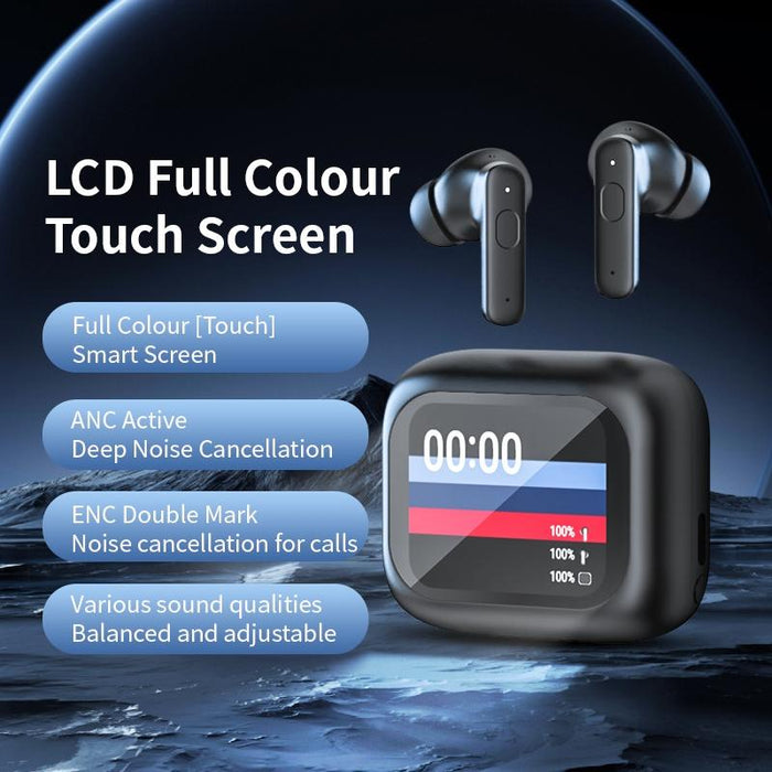 Full-Colour Touch Screen Anc & Enc Noise Reduction Wireless Bluetooth Earphones